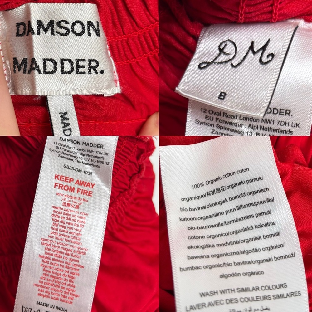 Damson Madder Becca Multi Way Blouse Cherry Red Organic Cotton Size 4 Size 8 UK - Picture 16 of 16